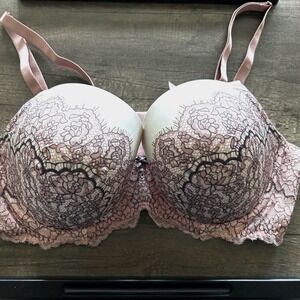 Victorias Secret Dream Angels Women Bra 40C Blush Lace Overlay Underwire Padded